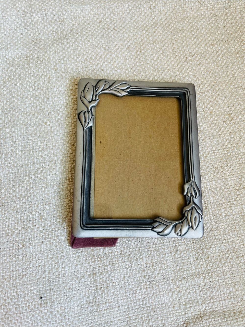 Vintage Pewter Silver Floral Accent Photo Frame Fits 4.5x5.5" Photo